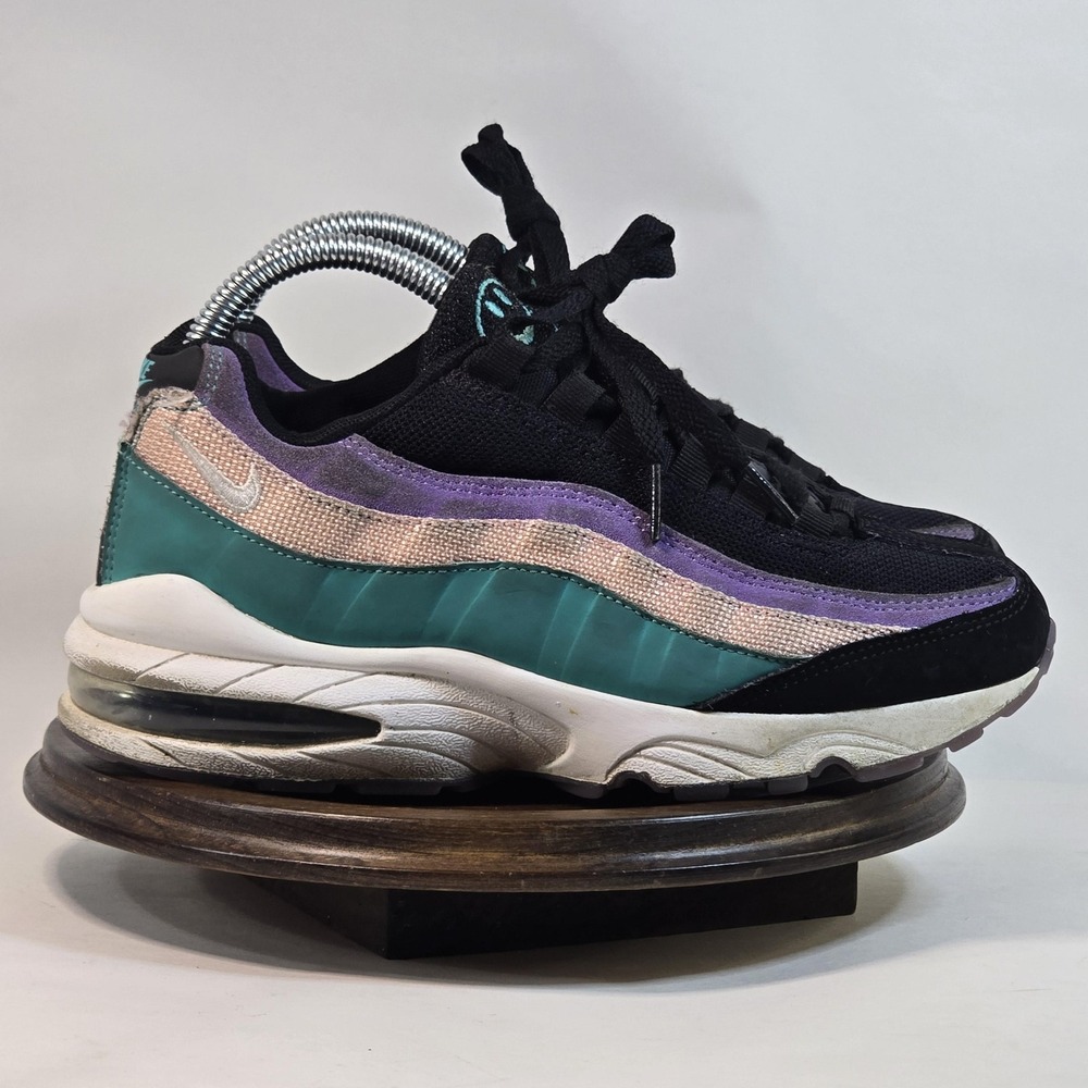 Nike Air Max 95 Shoes Womens Size‎ 5.5Y Black Purple Teal Smiley Face CI5645-001